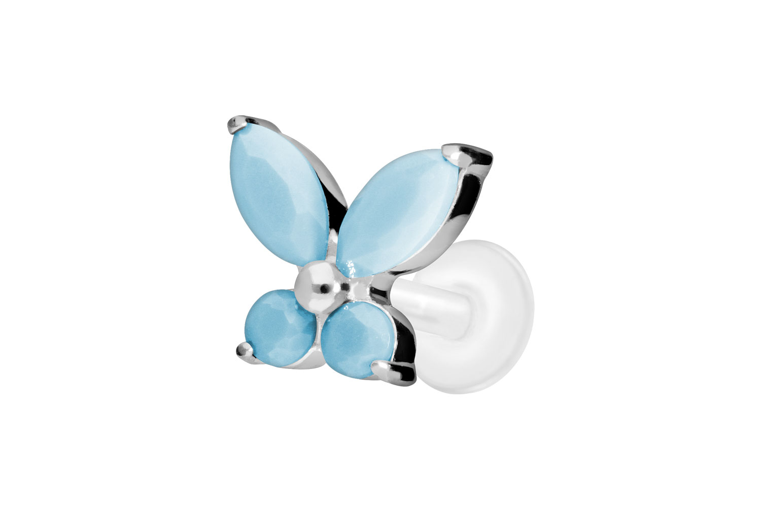 PTFE Labret Piercing mit Innengewinde + Titan-Aufsatz SCHMETTERLING+SYNTHETISCHE TÜRKISE